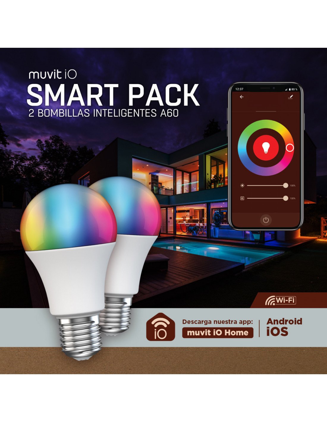 Bombilla Led Inteligente Muvit Io A60 Casquillo E27 9w 800 Lúmenes 2700k-6500k Pack De 2 Uds