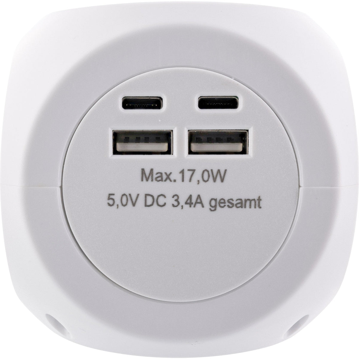Inline® Charging Cube, 3x Earthing Contact, 2x Usb-C, 2x Usb-A, White, 2m