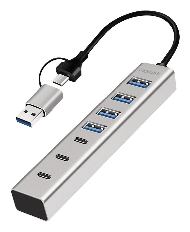 Hub Usb 3.0, 7 Puertos 4xusb-A + 3xusb-C, Cable Usb-A/Usb-C 3.0 2 En 1, 5 Gbps