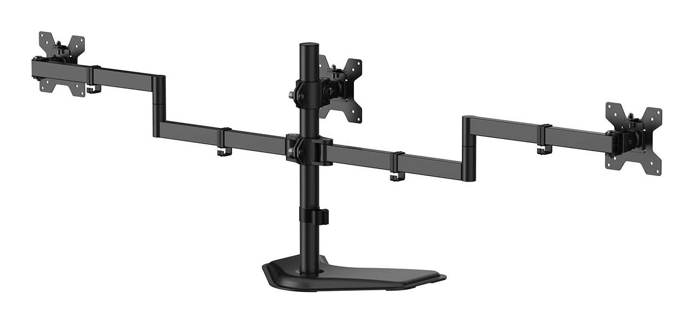 Aisens Soporte De Mesa Con Peana Eco Giratorio E Inclinable Para 3 Monitores 10kg (3 Pivotes, 2 Brazos) De 13-27, Negro