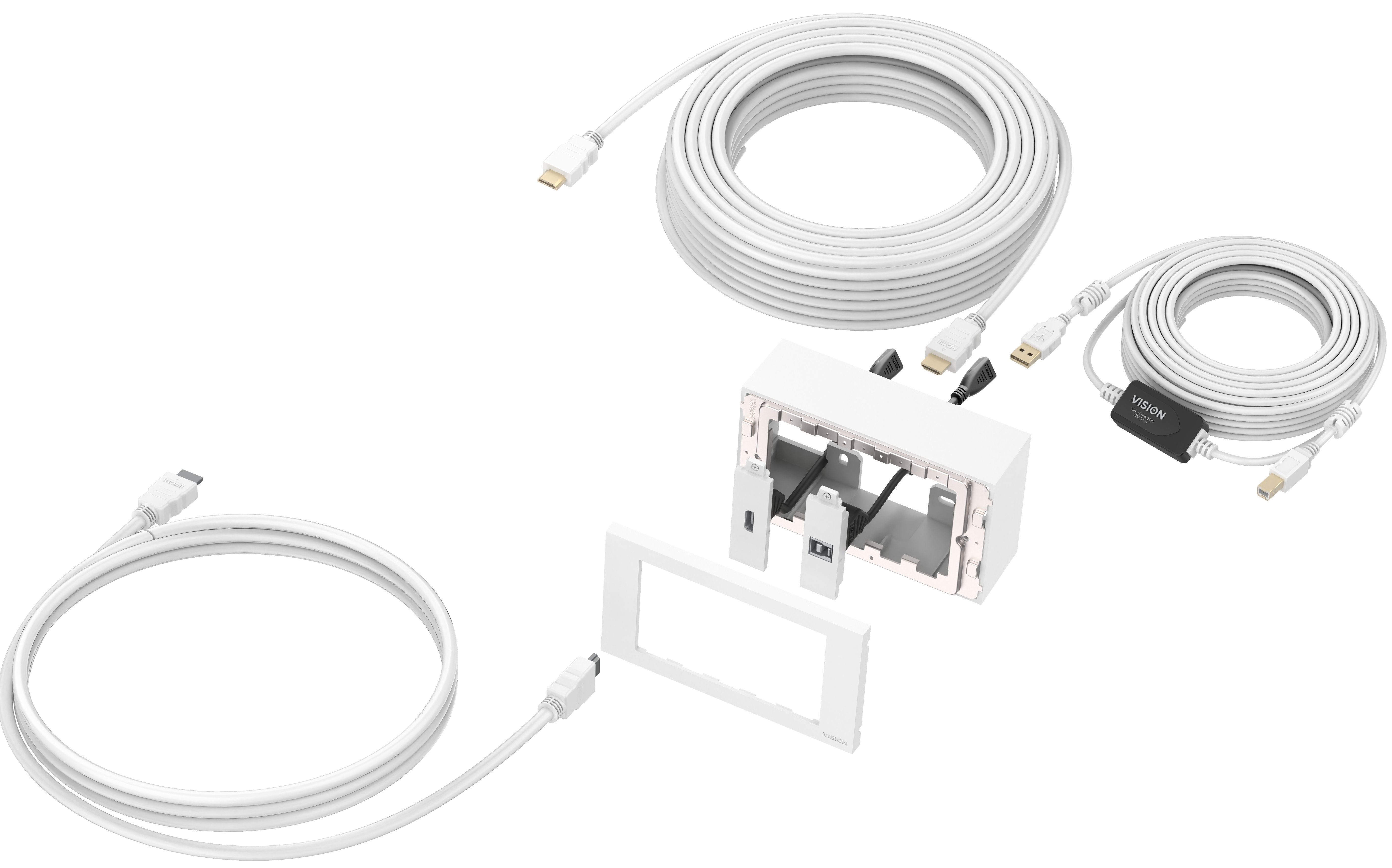 Paquete De Placa Frontal Av Modular De 10 M Y Cables 4k A 60 Hz Paquete Simple Para Instalar Pantalla Táctil O Proyector Incluye Caja Trasera De Doble Gang Del Reino Unido Y Marco De Doble Gang Que Acomoda Cinco Módulos Módulos Incluidos: 1