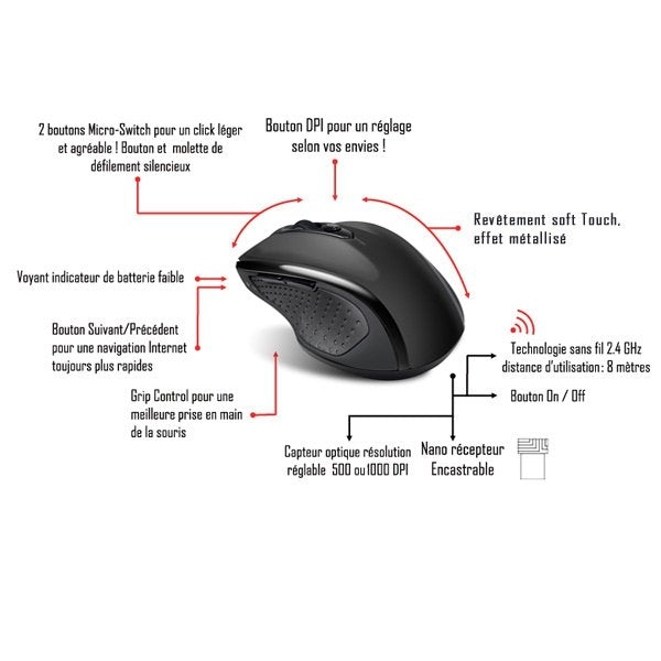 Ratón Inalámbrico Advance Shape 6d (Negro)