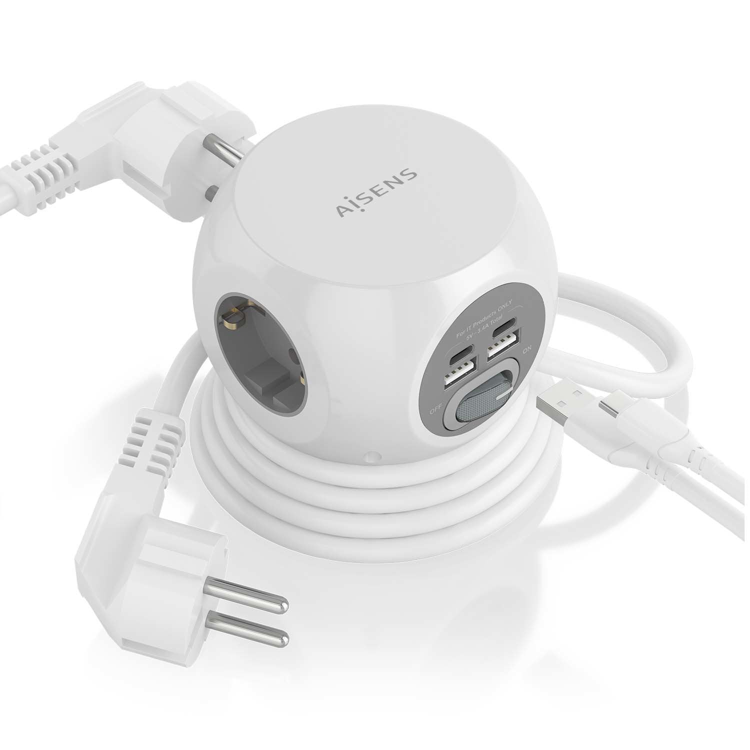 EAN 8436574709445 - AISENS ASPS-2A2C04-W base múltiple 1,4 m 3 salidas AC Interior imagen 3