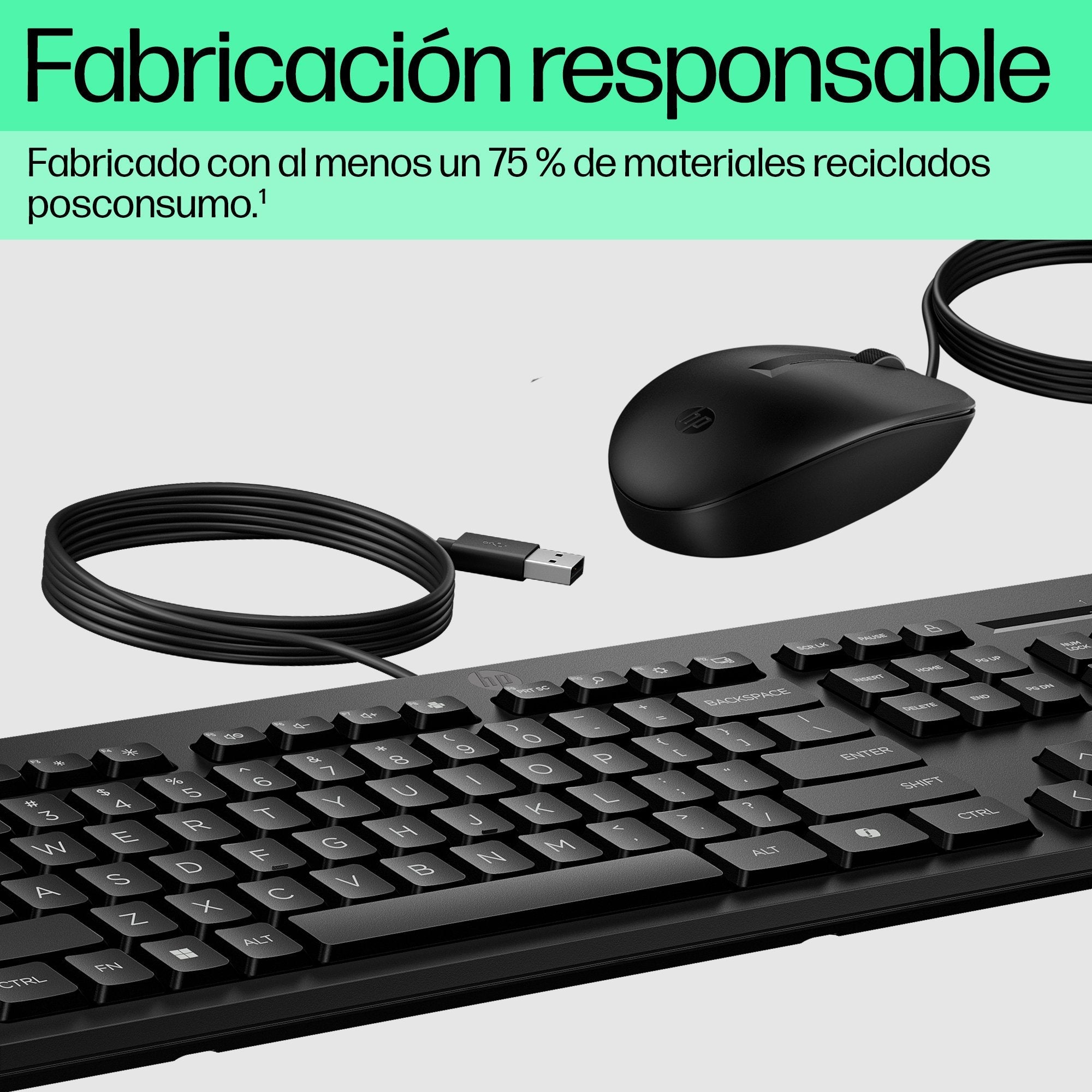 Ratón Y Teclado Hp 225 Con Cable, Juego De Sobremesa Negro, Diseño De 286j4aa#Abd