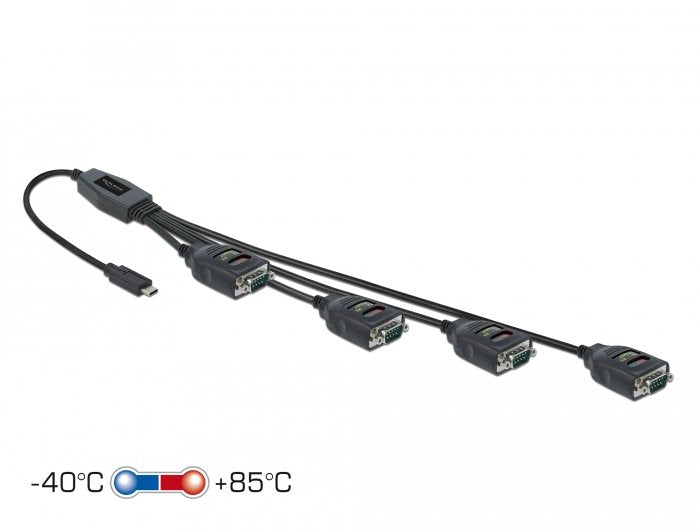Delock Adapter Usb Type-C Zu 4 X Seriell Rs-232 Db9 Mit 15 Kv Esd Schutz