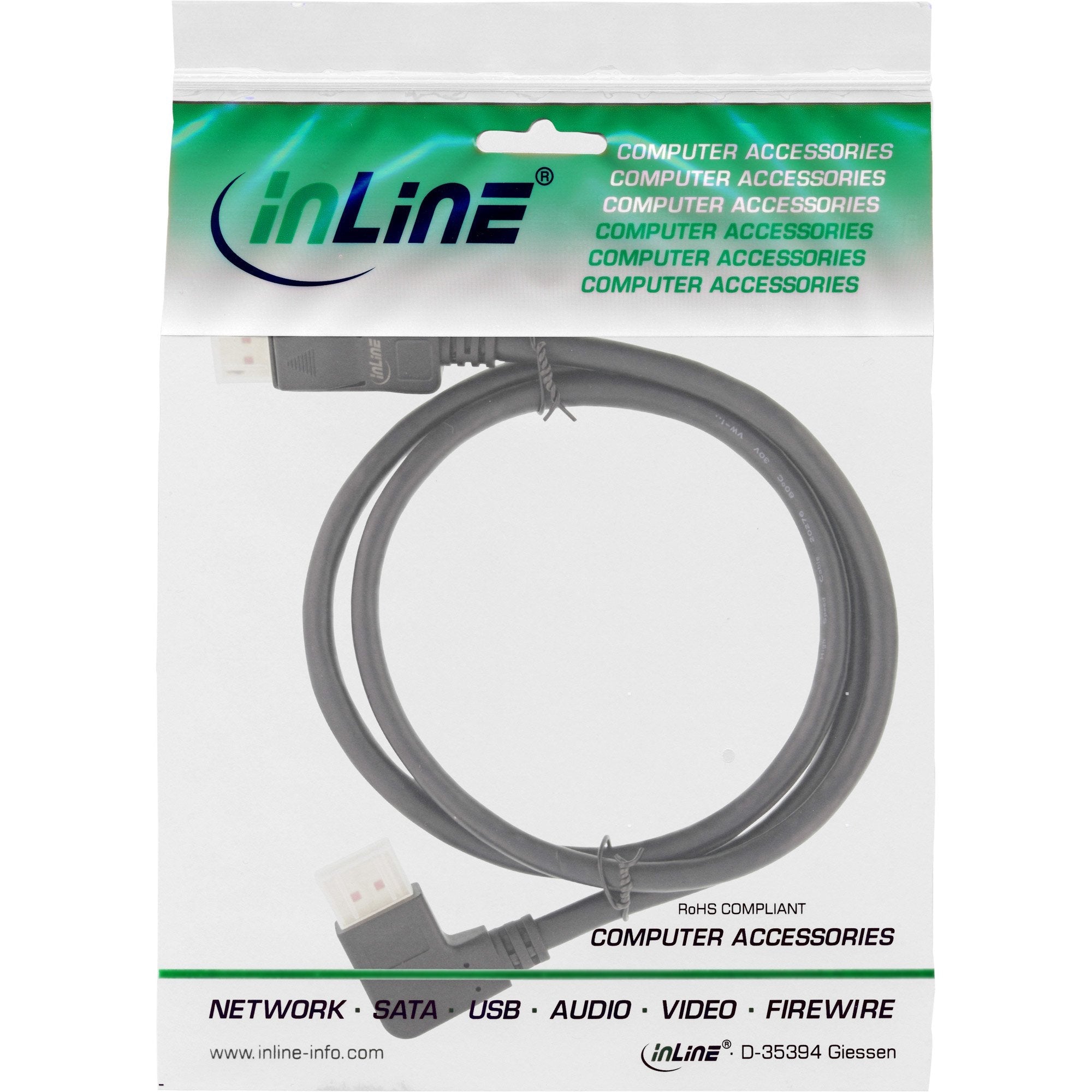 Cable Inline Displayport 1.4, 8k4k, Ángulo Izquierdo, Negro/Dorado, 3 M