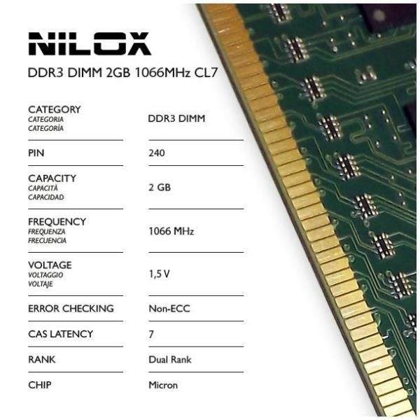 Capacidad Total: 2 Gb; Tecnología: Ddr3 Tft; Frecuencia (Bus Clock Rate): 1.066 Mhz; Tipología: Dimm; Kit: No; Nombre Módulo: Pc3-10666; Generica: Sí
