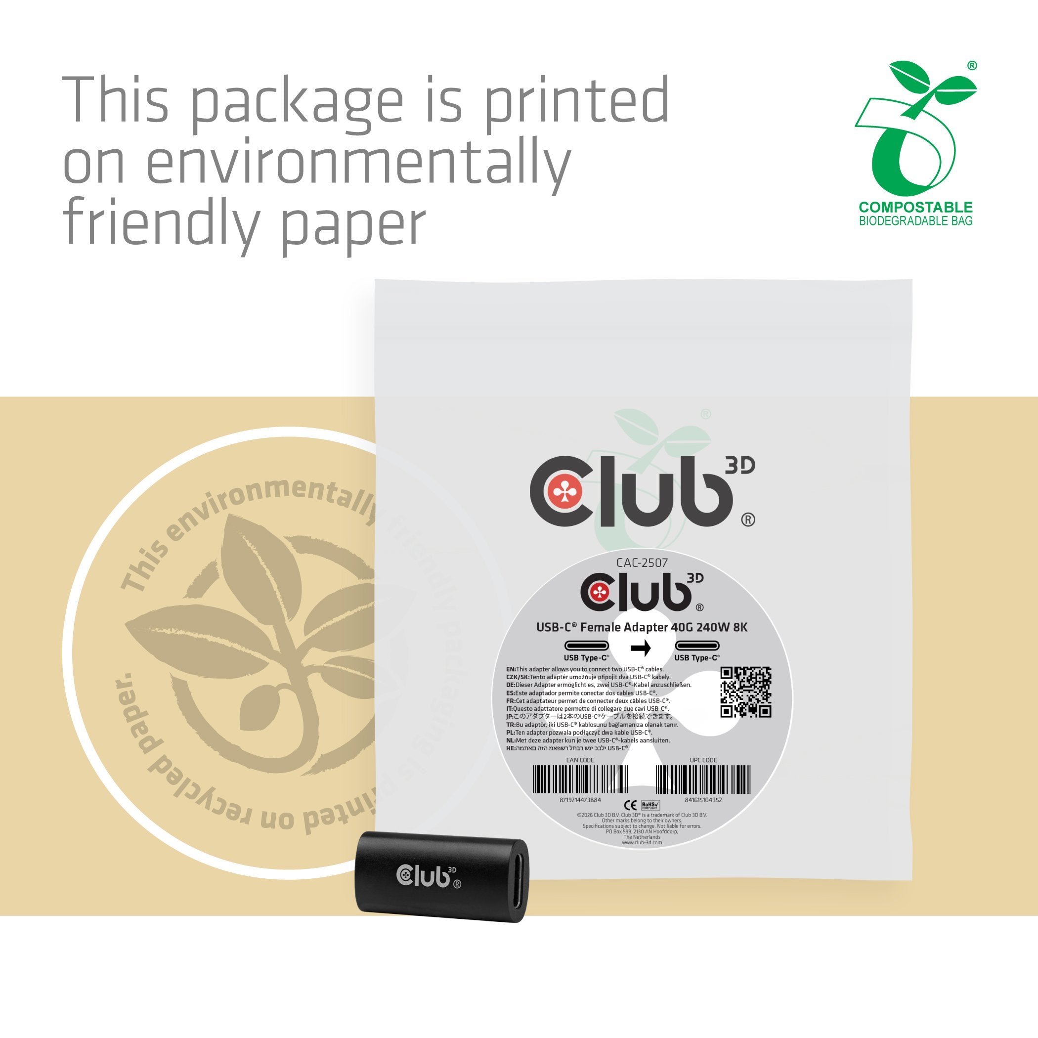 Club3d Adapter Usb-C > Usb-C 40gbps 240w 8k@60hz H/H Retail