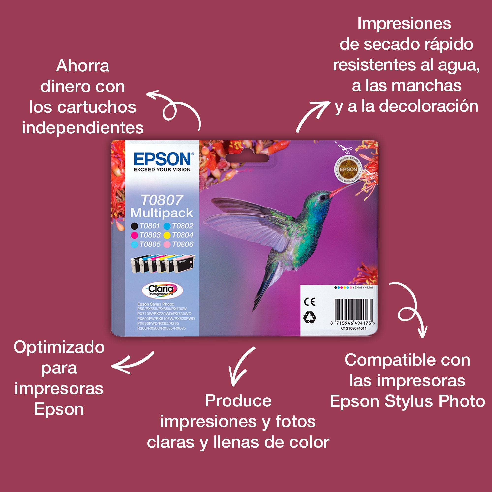 EAN 8715946542553 - Epson Hummingbird T0807 cartucho de tinta 1 pieza(s) Original Negro, Cian, Cian claro, Magenta claro, Mag imagen 4