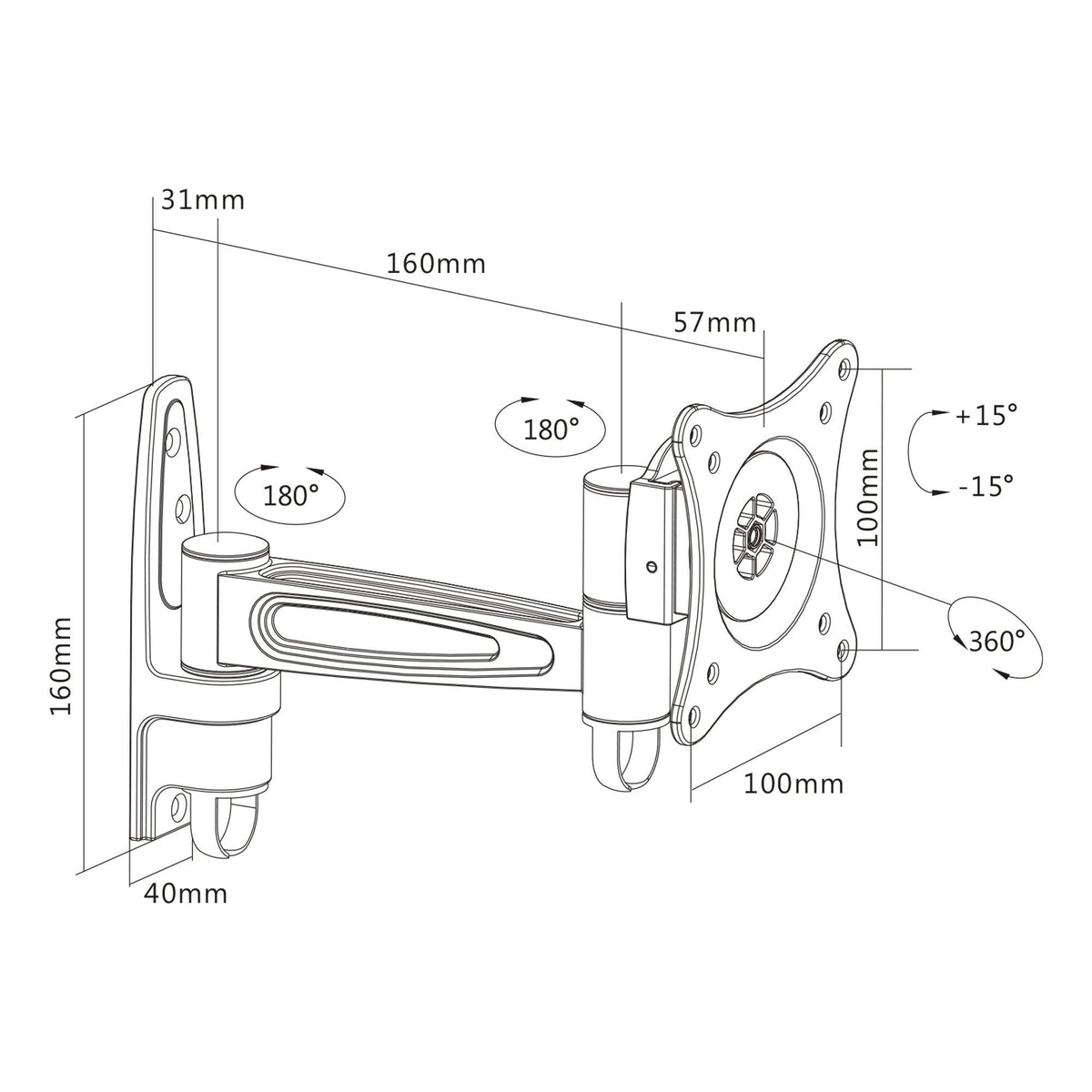Soporte De Pared Inline Para Tft De Hasta 69 Cm 27" Máx. Brazo De Una Pieza De 15 Kg