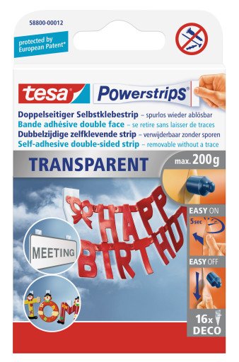 Tesa Powerstrips Ganchos Deco 58800-00012-03 Transparente, 16 Piezas