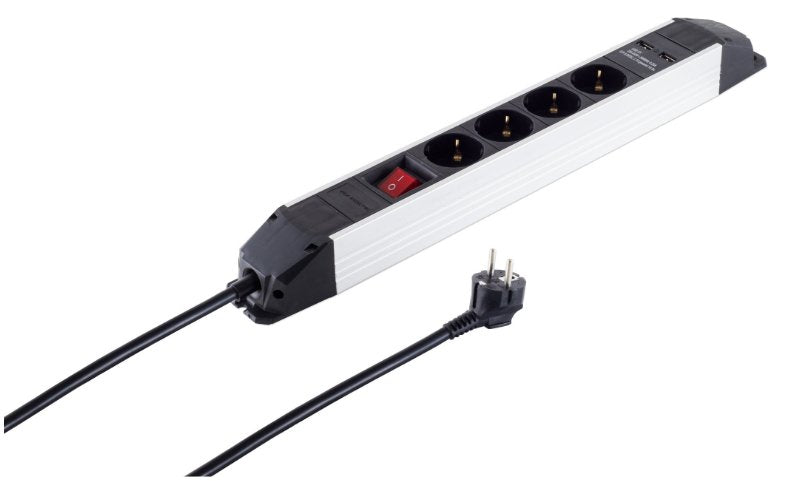 4er Regleta De Enchufes Alu 2x Usb Negro