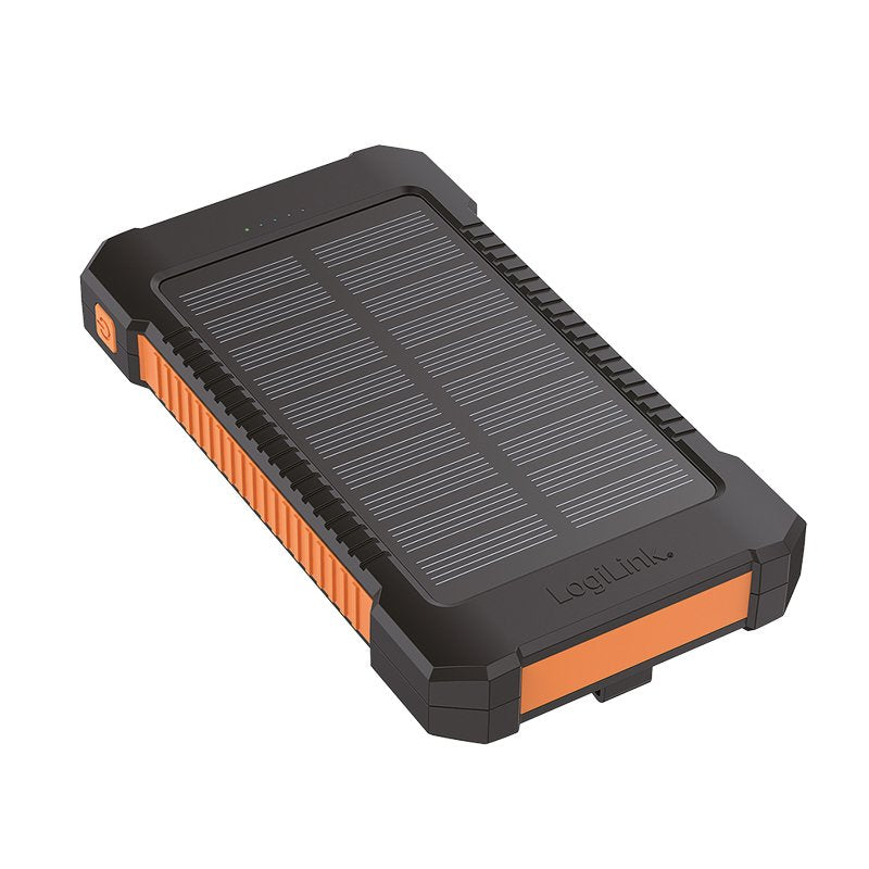 Bateria Externa Power Bank  6000  Solar 2 Puertos Usb-A De Control De Calidad Y 1 Puerto Usb-C Negro Naranja