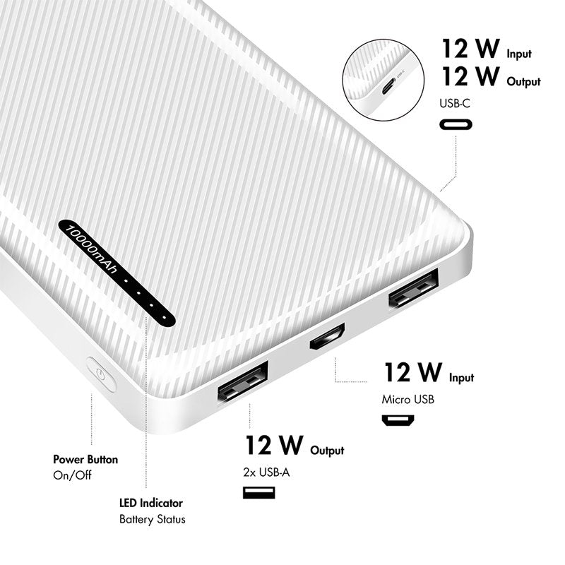Logilink Power Bank 10.000 Mah White 2xusb-A Usb-C + Fast Charging