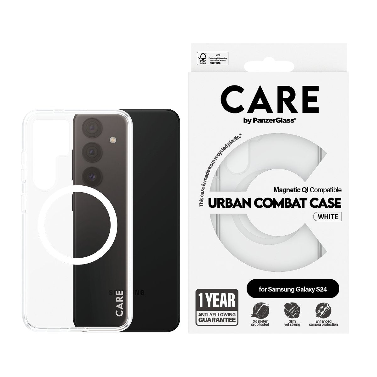 EAN 5715685012266 - PanzerGlass CARE™ by ® Urban Combat Case Transparent w. White Qi Compatible Samsung Galaxy S24 funda para imagen 2