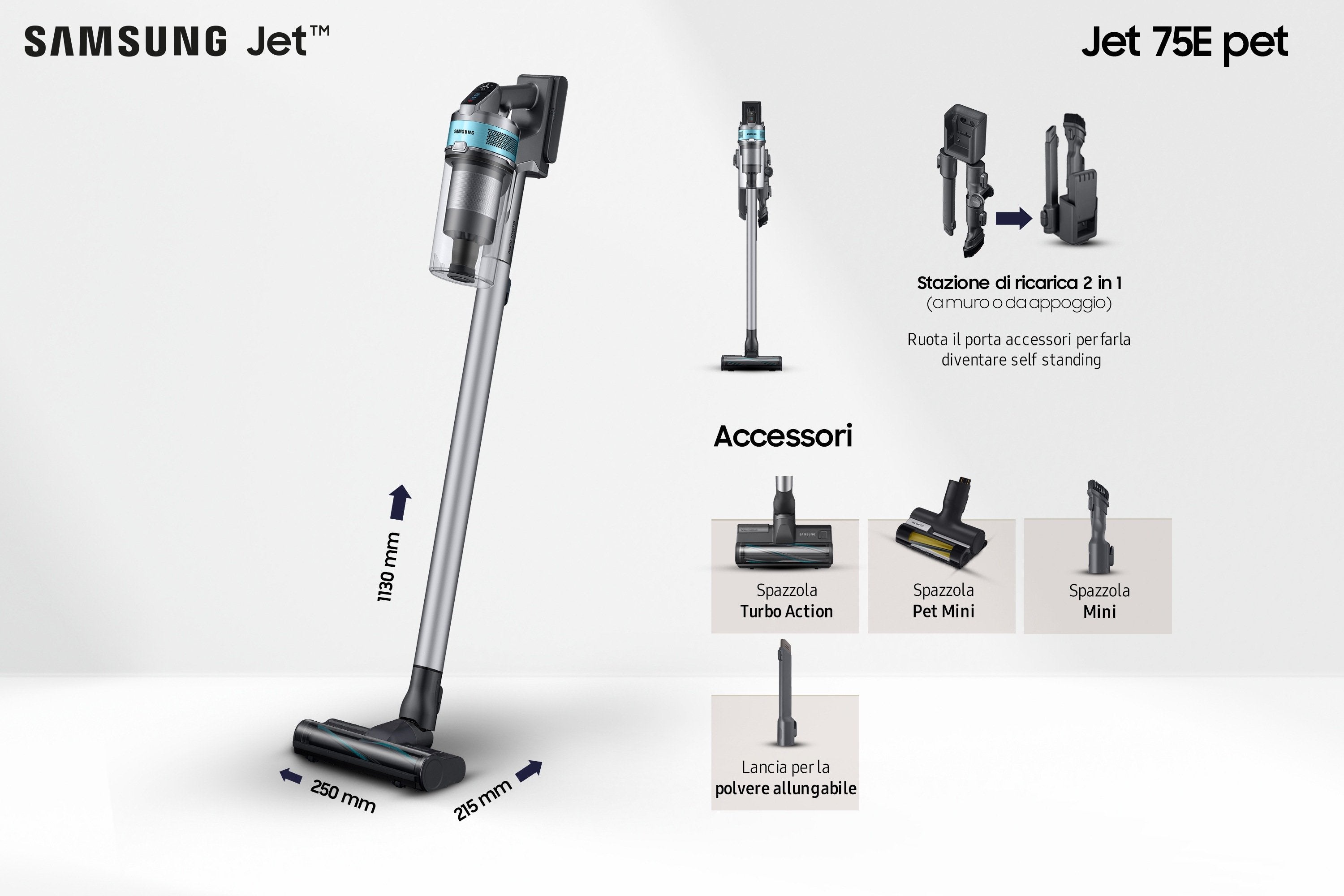 Aspirador Escoba Con Batería Samsung Jet 75b Pet 21.6v Autonomía 210 Min