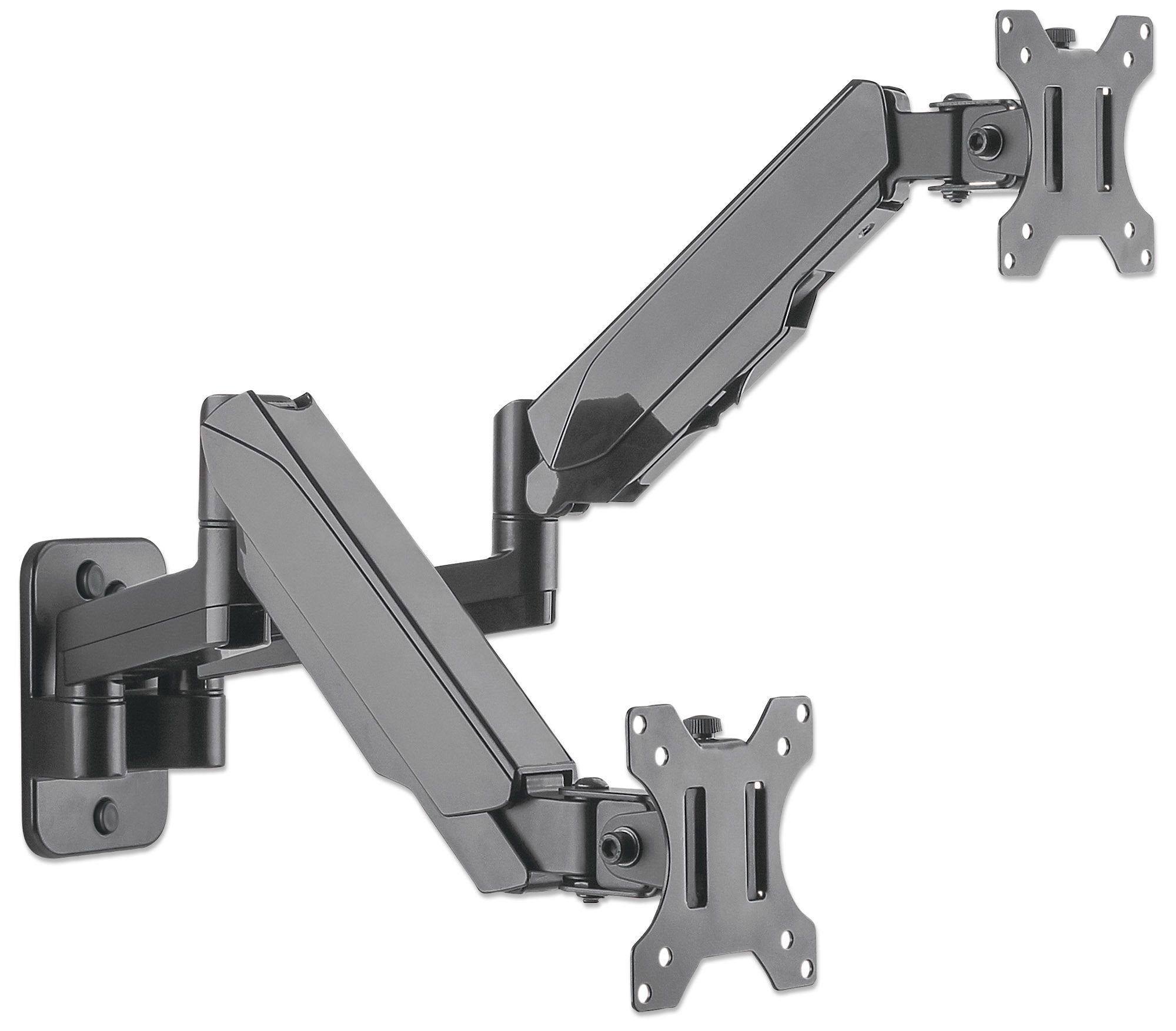 Manhattan Soporte Universal De Pared Para Dos Monitores, Con Pistones A Gas Brazos Articulados 17" A 32"  Hasta 8 Kg