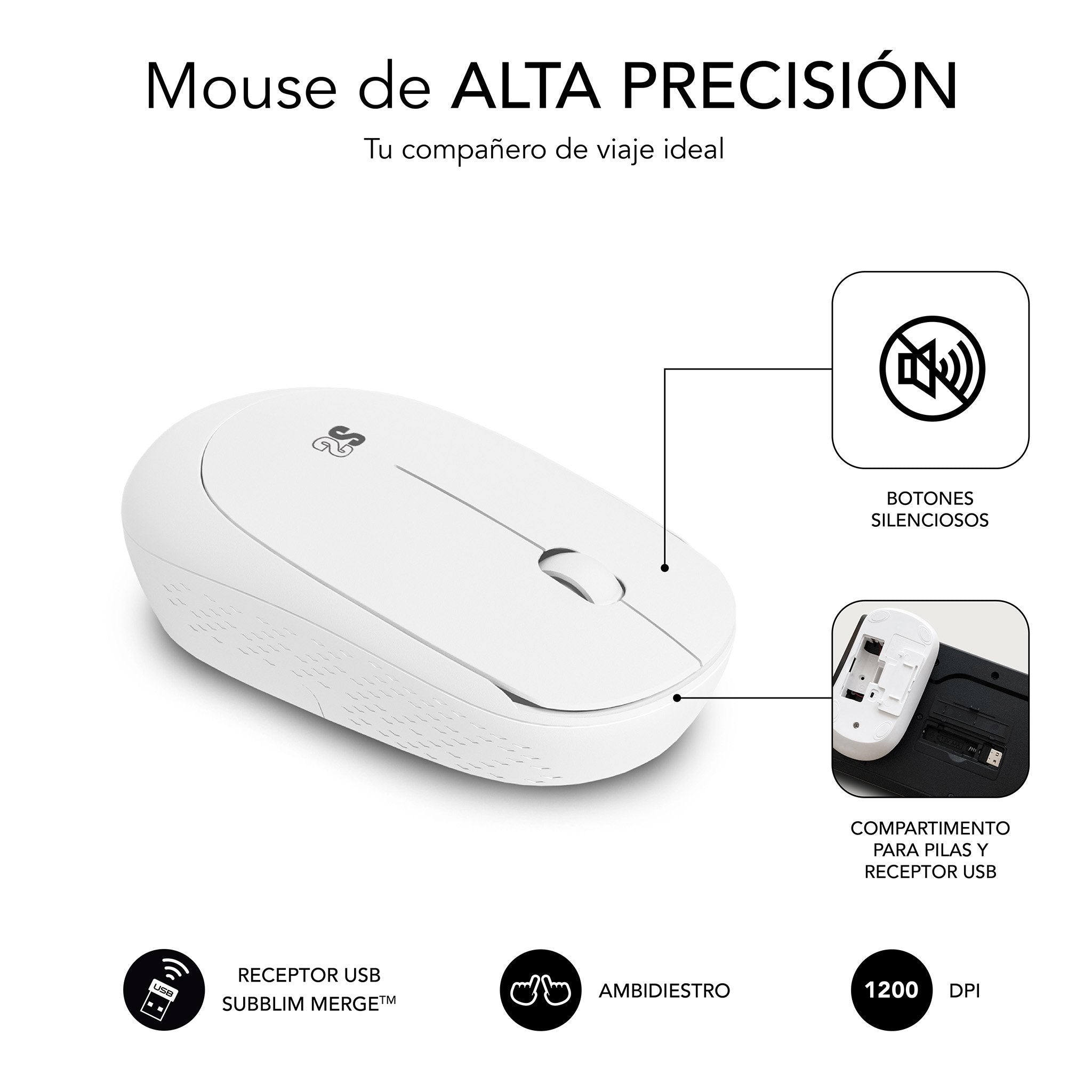 Teclado + Raton Business Slim Silencioso Wireless Blanco Subblim Español