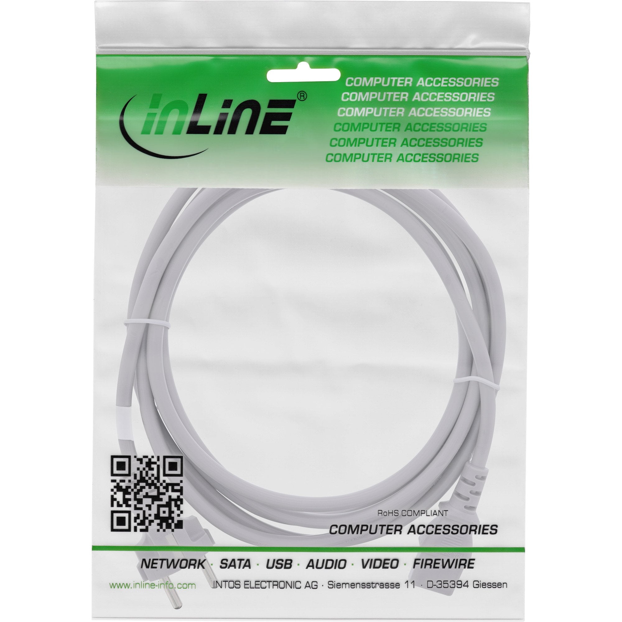 Cable De Alimentación Inline, Tipo F Recto A Conector Iec, 5,0 M, Gris