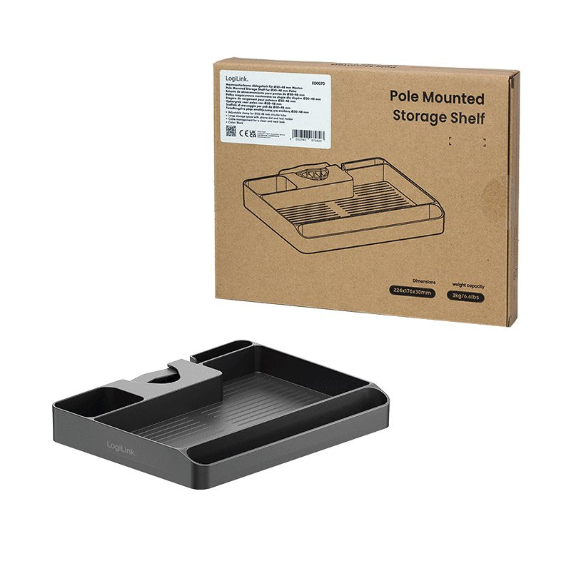 Pole Mounted Storage Shelf, For 30-48mm Poles, Negro