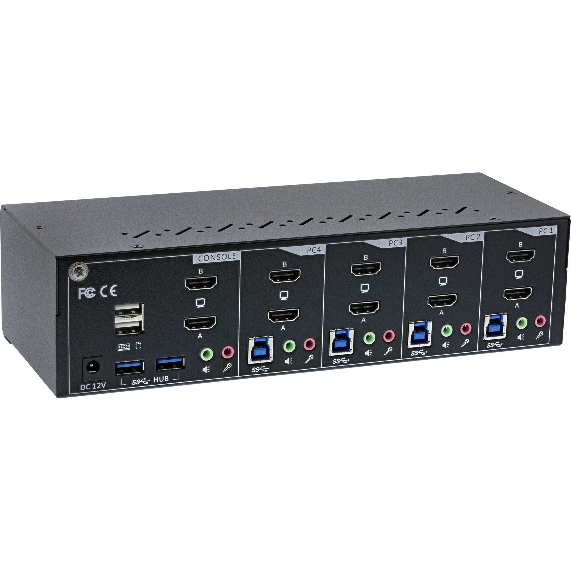 Switch Kvm Inline, 4 Puertos, Monitor Dual, Hdmi 2.0, 4k, Usb 3.0, Audio