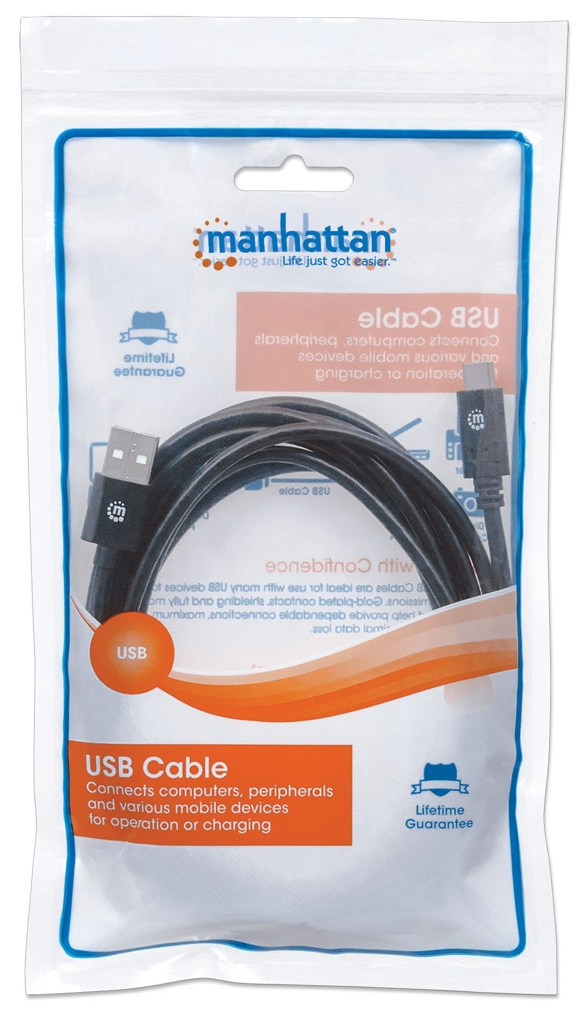 Manhattan Cable Usb C Usb 2.0, A Macho/ C Macho, 480 Mbps, 3 M, Negro