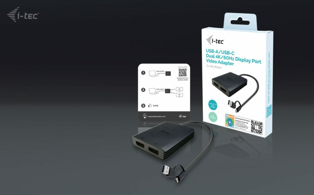 EAN 8595611706851 - i-tec CADUAL4KDP adaptador de cable de vídeo 0,27 m USB Type-A/USB Type-C 2 x DisplayPort Negro imagen 3
