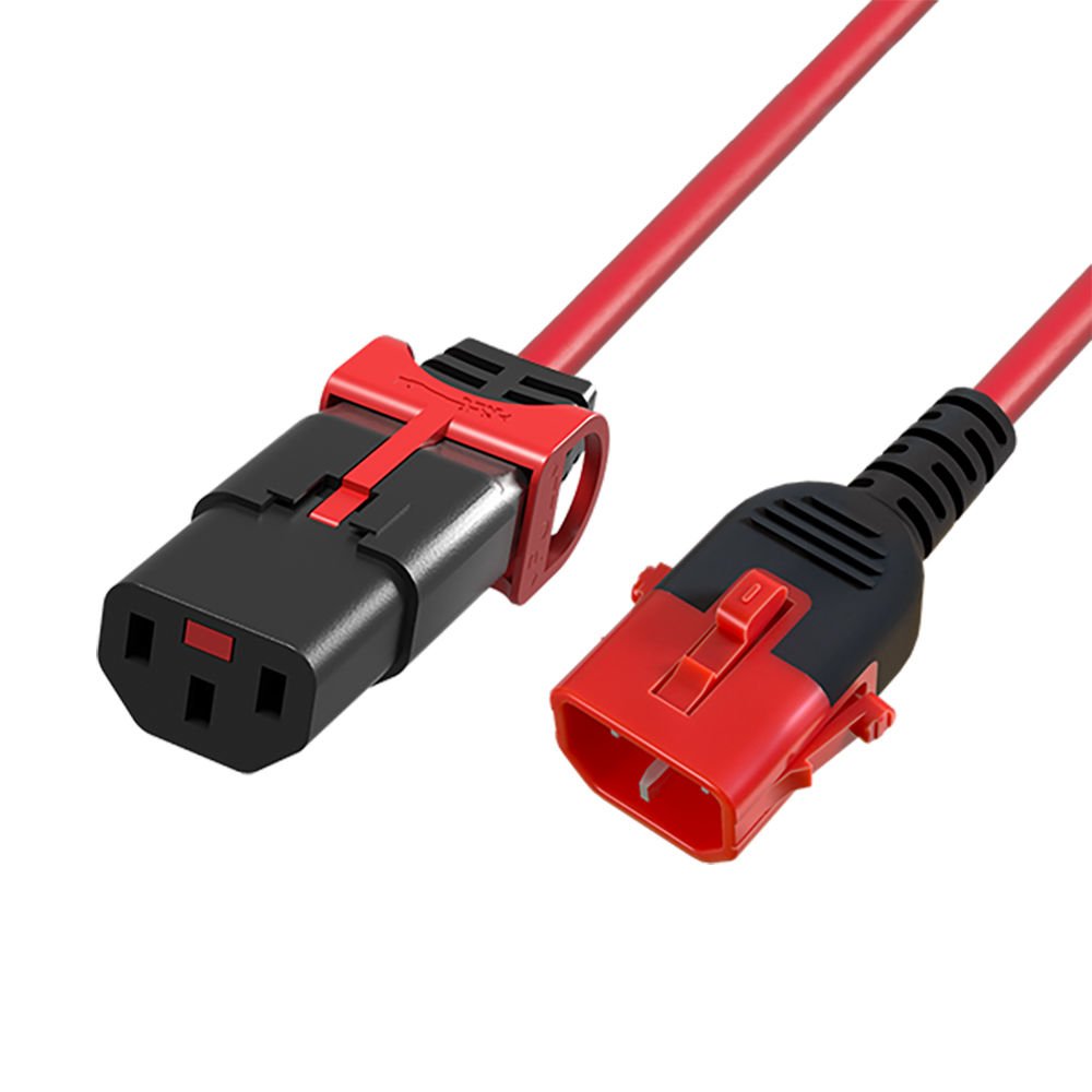 Powercord C13 Iec Lock+ - C14 Iec Lock Dual Locking Rojo 1.5 M, Pc3614