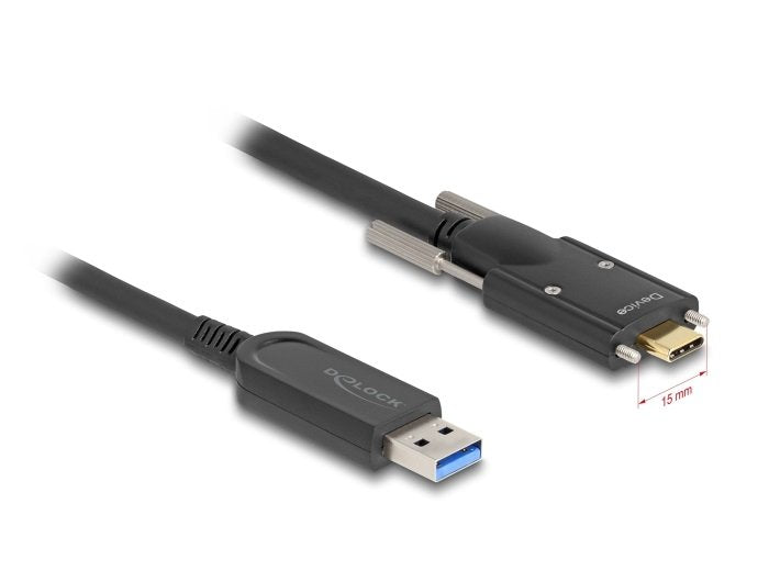 Delock 83208 Cable Óptico Activo Usb 10 Gbps-A Macho Usb Type-C Macho Con Tornillos En Los Laterales 15 M