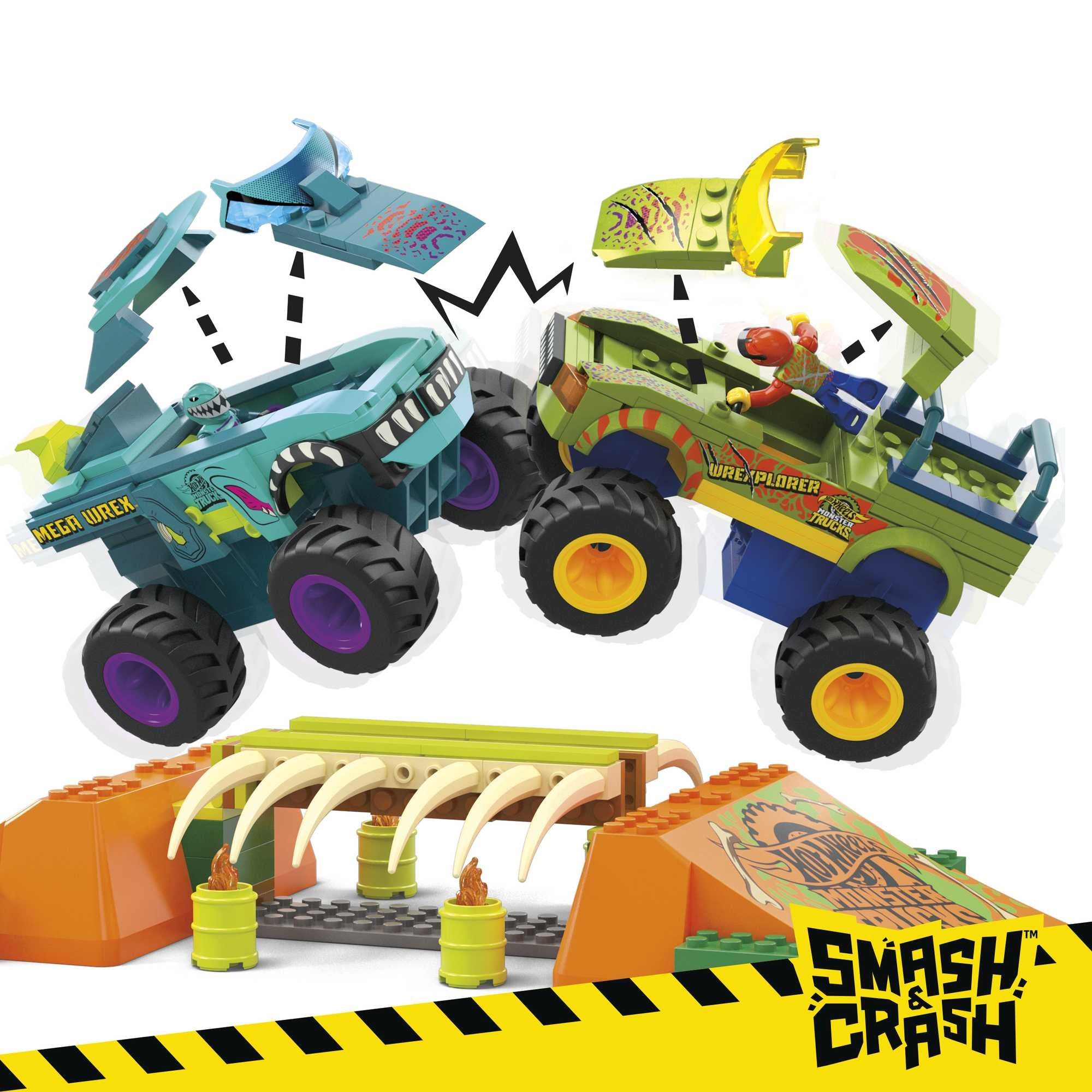 Mattel Mega Hot Wheels Monster Trucks Mega-Wrex Knochen Crash Stuntbahn Hkf89