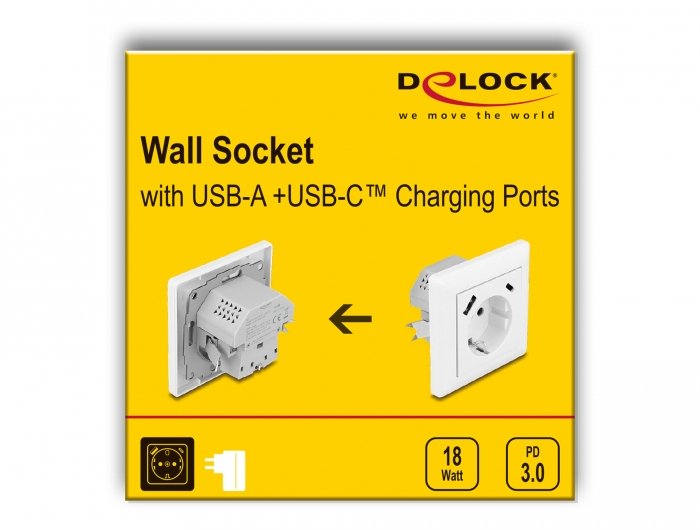 Toma Empotrada Delock Con 2 Puertos De Carga Usb, 1 X Usb Tipo A