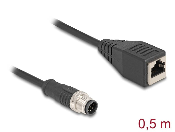 Delock 60621 Cable M12 Codificado A 8 Pin Macho A Rj45 Hembra Pvc 0,5 M