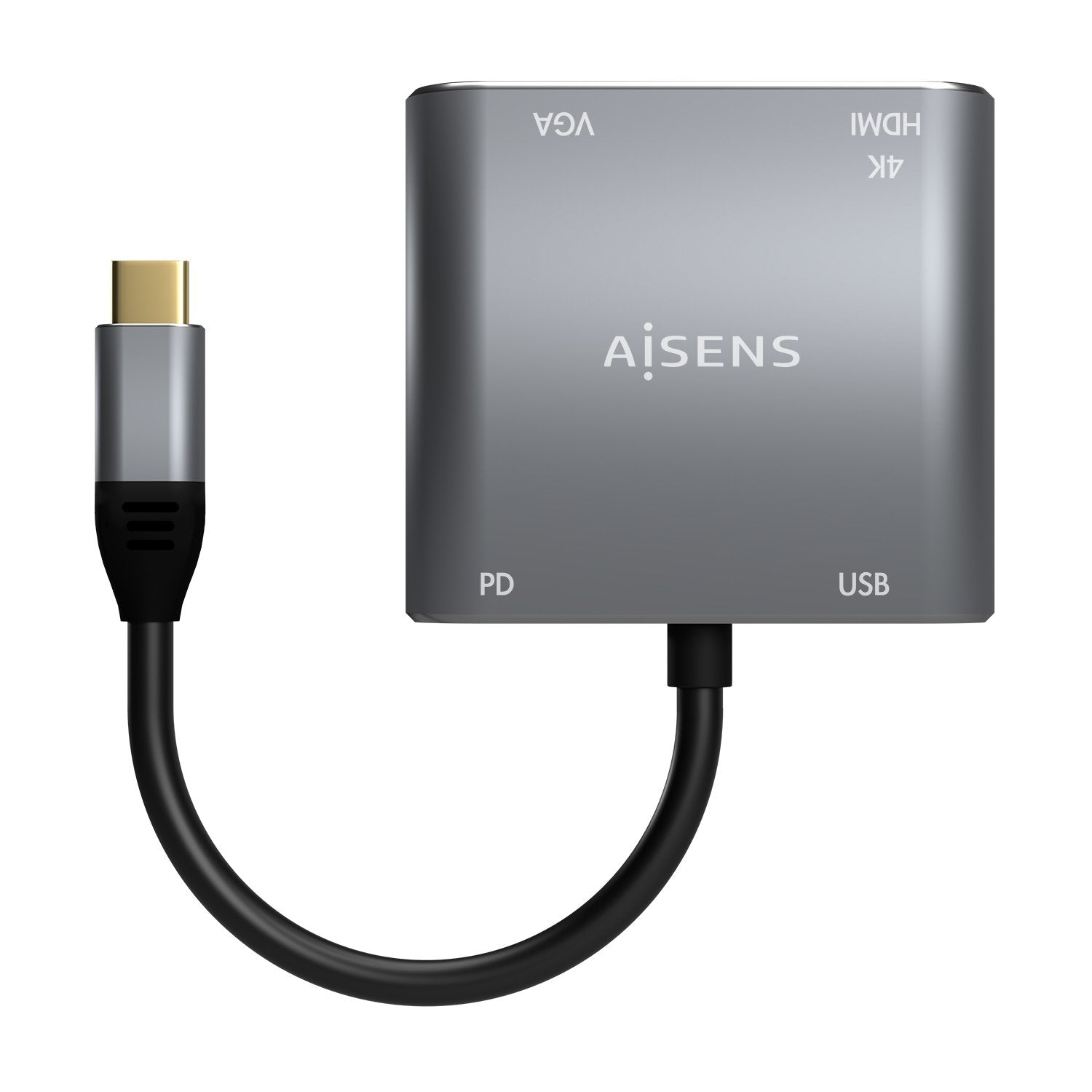 Aisens Conversor Usb-C A Vga/Hdmi 4k/Usb3.0/Usb-C Pd - Usb-C/M-Vga/H-Hdmi/H-Usb-A/H-Usb-C/H - 15cm - Gris