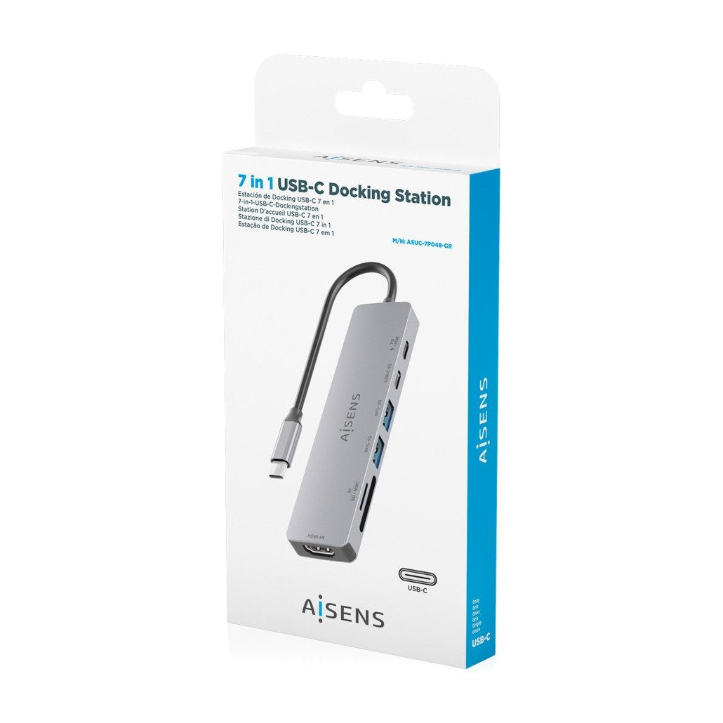 Aisens Usb-C Dock 7 En 1, Usb-C A 1xhdmi, 2xusb-A, 1xusb-C, 1xusb-C Pd 100w, 1xsd, 1xmicro Sd, Gris, 15cm