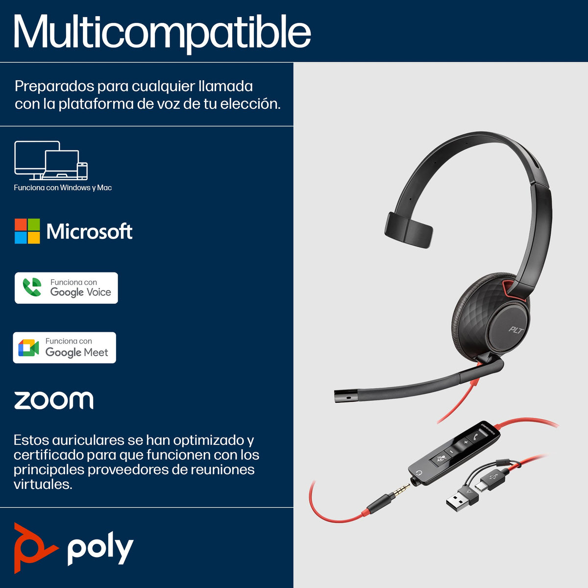 EAN 0197498433097 - HP Poly Blackwire 5210 Monaural USB-C Headset +3.5mm Plug +USB-C/A Adapter (Bulk) Alámbrico Diadema Ofici imagen 7