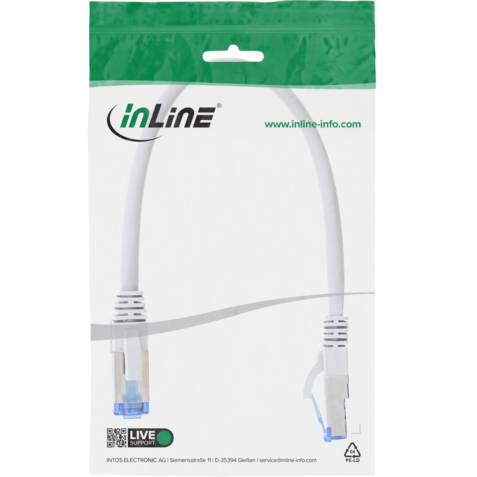 Cable De Red Inline S/Ftp Pimf Cat.6a Libre De Halógenos 500mhz Blanco 0.25m