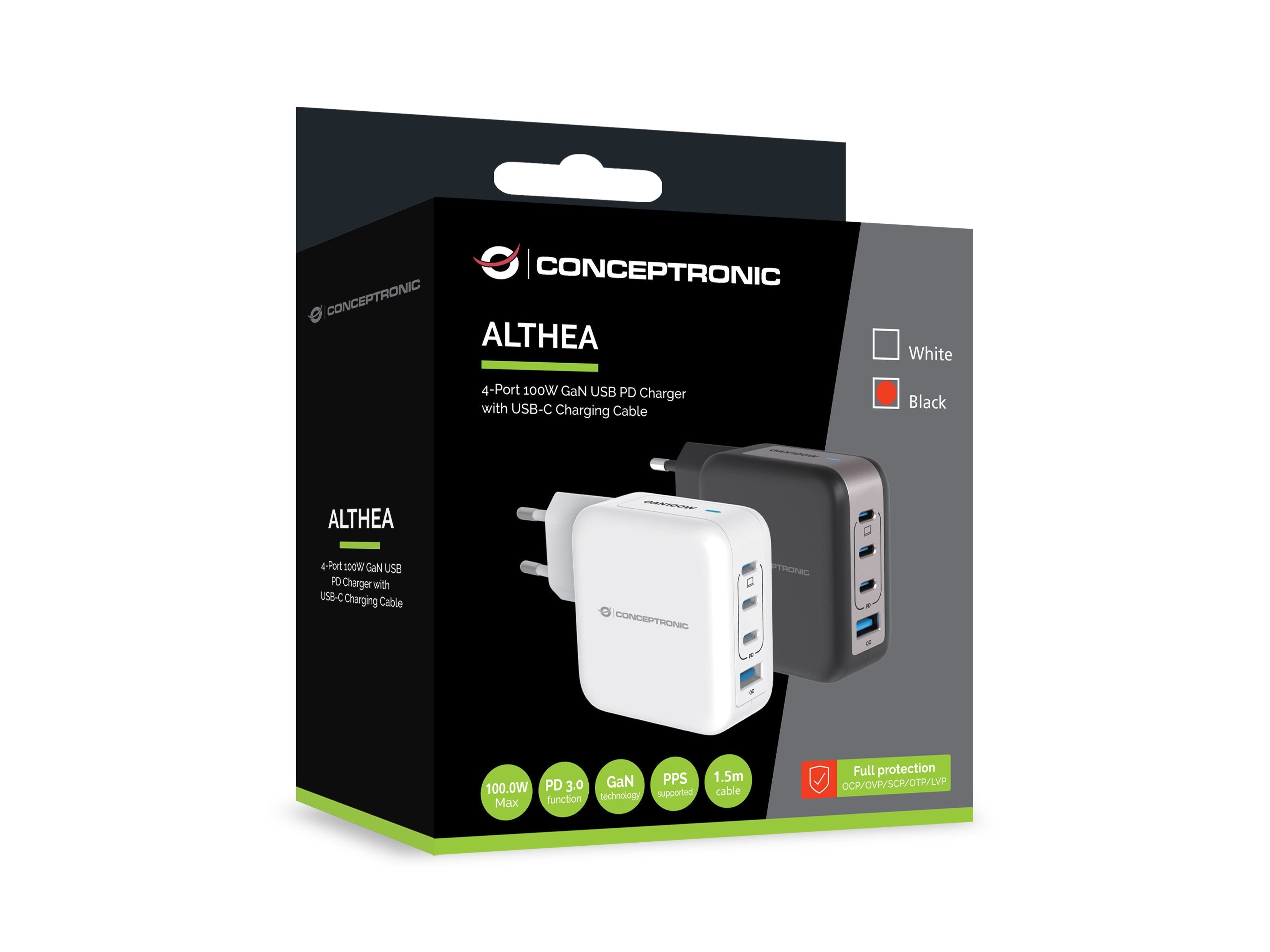 Conceptronic Cargador 4port 100w,3xusb-C,1xusb-A 1.5m Sw