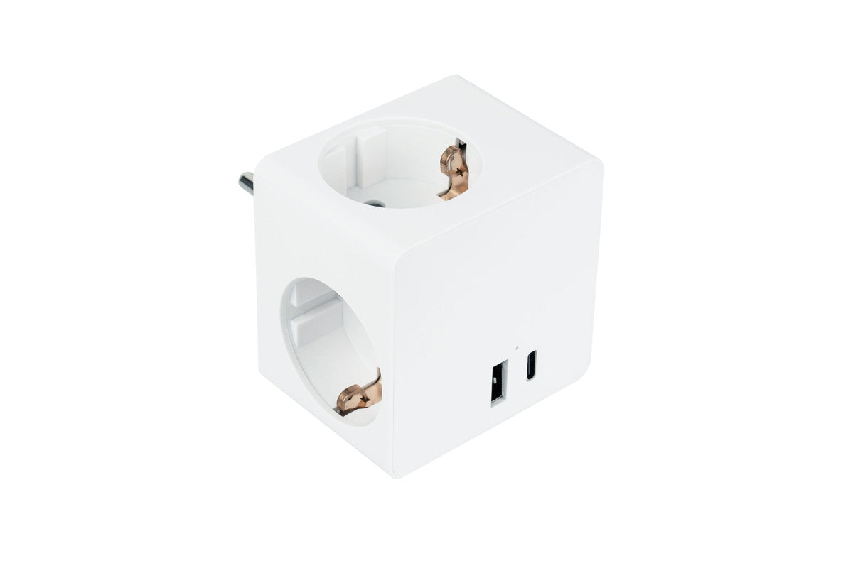 Enchufe Cubo Good Connections Kabelmeister  De 3 Vías, 2x Usb, Regleta Blanca, 1x Usb-C Pd 3.0 20w, 1x Usb-A 18w Sw01-W