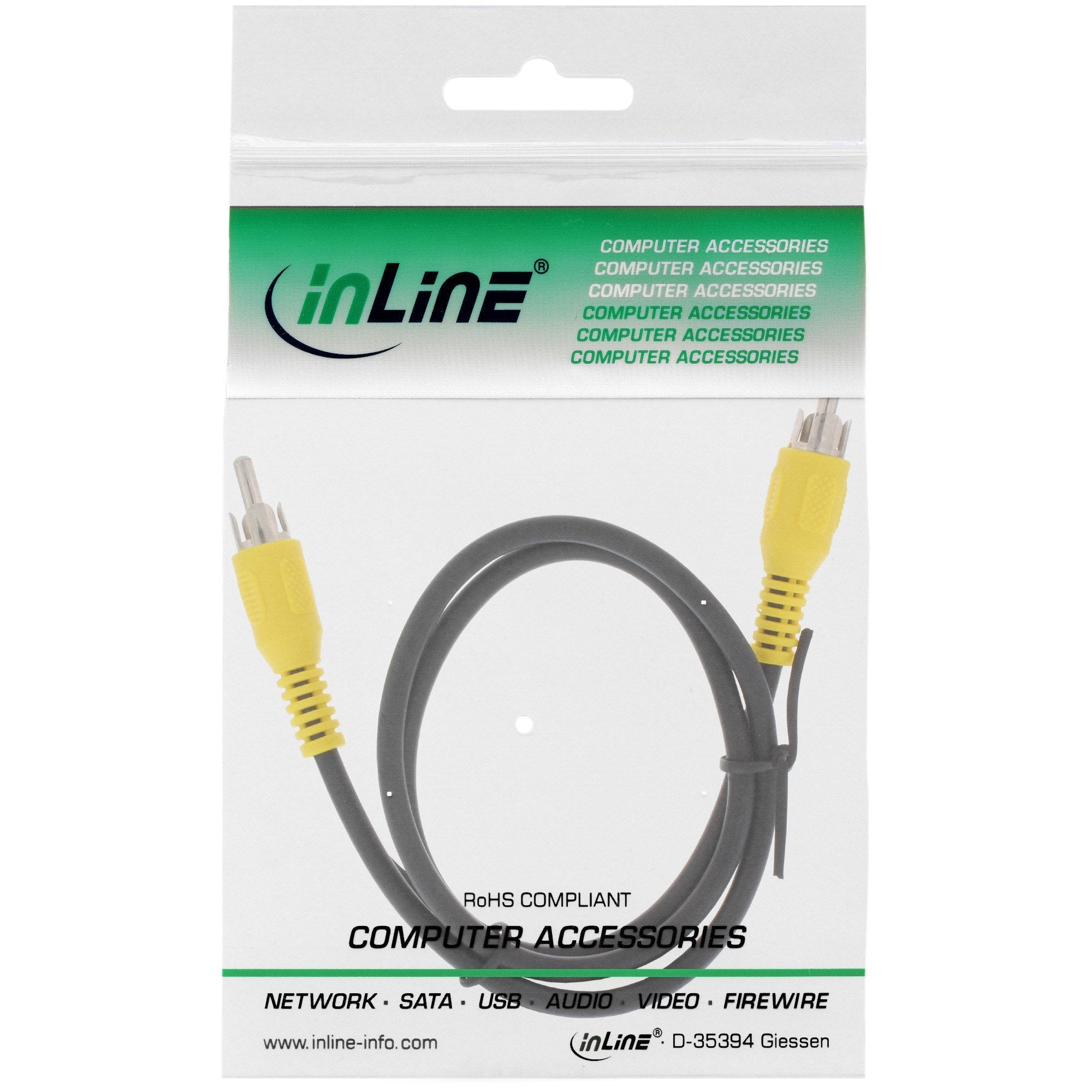 Cable De Video Inline 1x Rca Macho A Macho Conectores Amarillos 3m