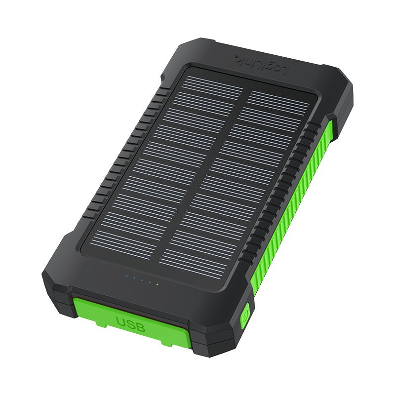 Bateria Externa Power Bank  8000  Solar 2 Puertos Usb-A De Control De Calidad Linterna Negro Verde Logilink