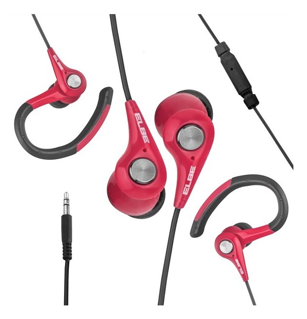 Auriculares Deportivos Elbe Au-107-Mic Con Micrófono Jack 3.5 Rojo Y Negro