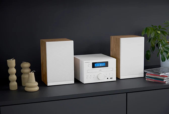 Thomson Micro Sound System Bt Radio Fm/Cd/Mp3/Usb Wood Finish White Mic121bt