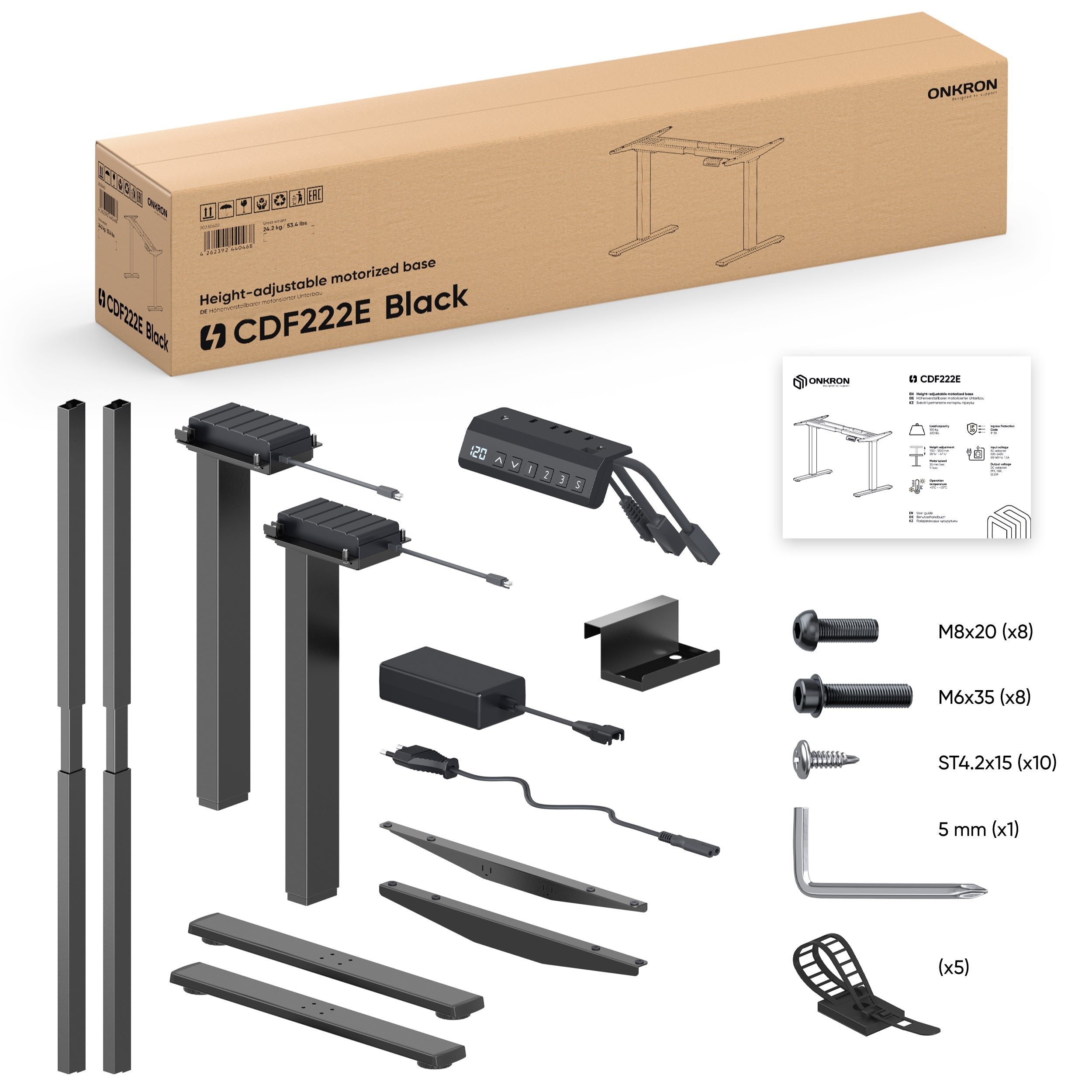 Onkron Cdf222e-B Estructura Regulable Para Escritorio Eléctrico 2 Pata(S) Negro