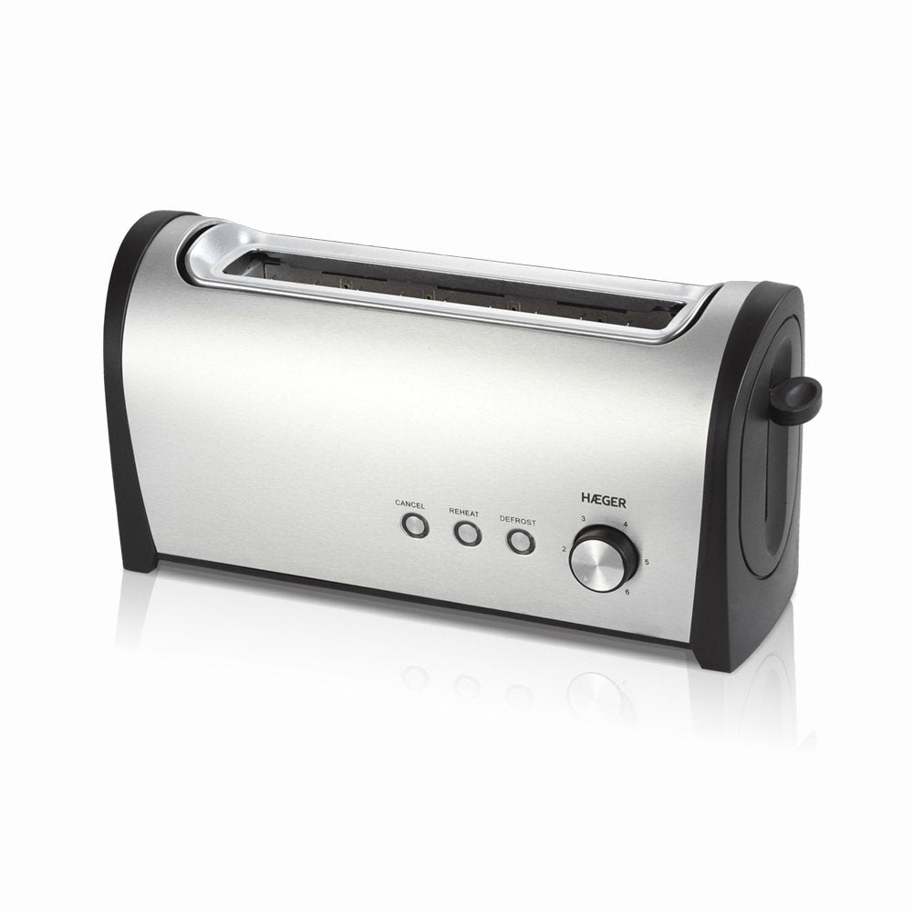 Tostador De Pan Haeger Desayuno 1000w 1 Ranura Larga 6 Posiciones Tostado Func. Recalentado/ Descongelado Exterior Acero Inox