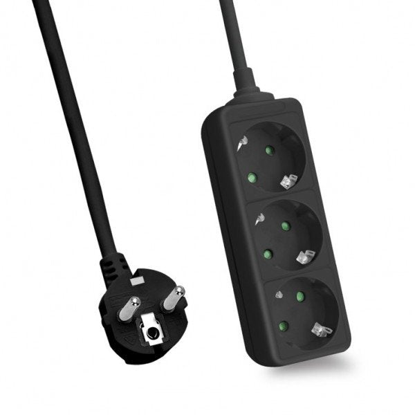 Helos Regleta Classic, 3 Tomas, Negro, 1,5 M, Sin Interruptor