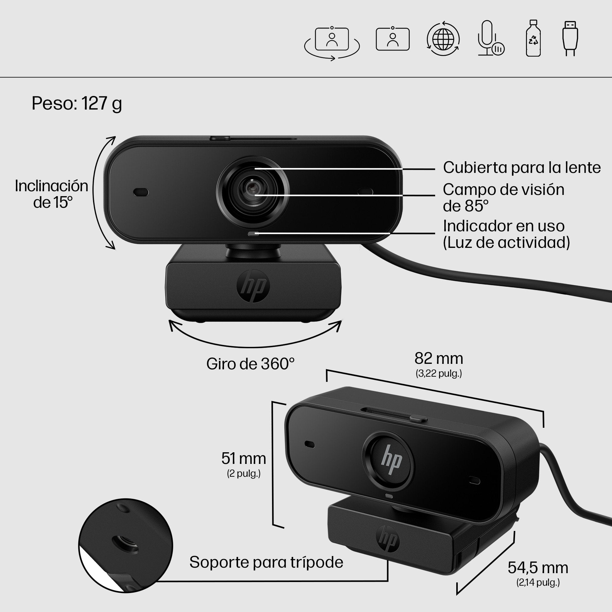 Cámara Web Hp 430 Fhd Negra 77b11aa#Abb