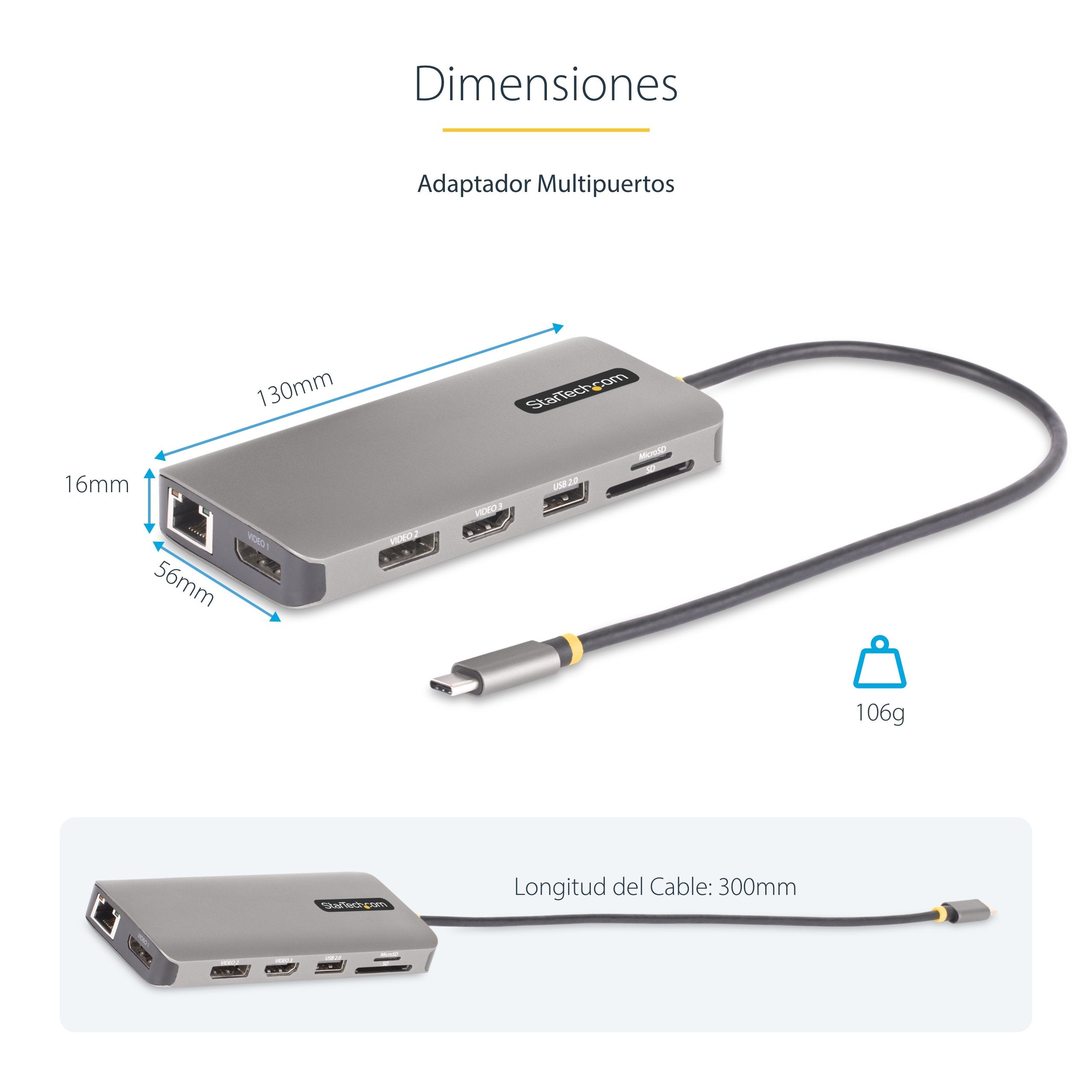 Startech.Com Usb-C Triple-Monitor Multiport Adaptador, Hdmi/Dp/Card Reader - Dockingstation - Usb-C 3.2 Gen 1 / Thunderbol