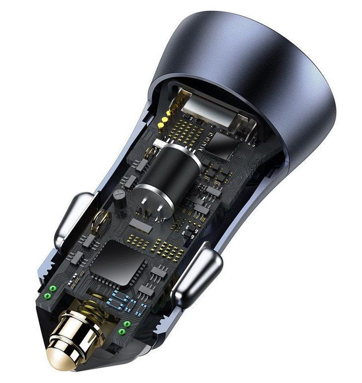 Ladowarka Samochodowa Baseus Golden Contactor Pro, Usb + Usb-C, Qc4.0+, Pd, Scp, 40w (Szara) + Kabel Usb-C Do Ip 1m (Czarny)