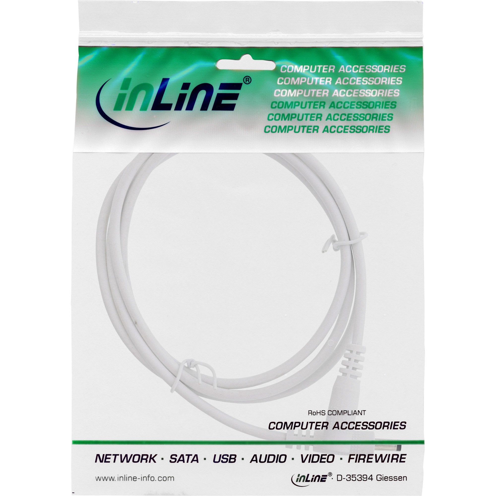 Cable De Extensión De Cc Inline, Enchufe De Cc Macho/Hembra 4,0x1,7 Mm, Blanco, 0,5 M