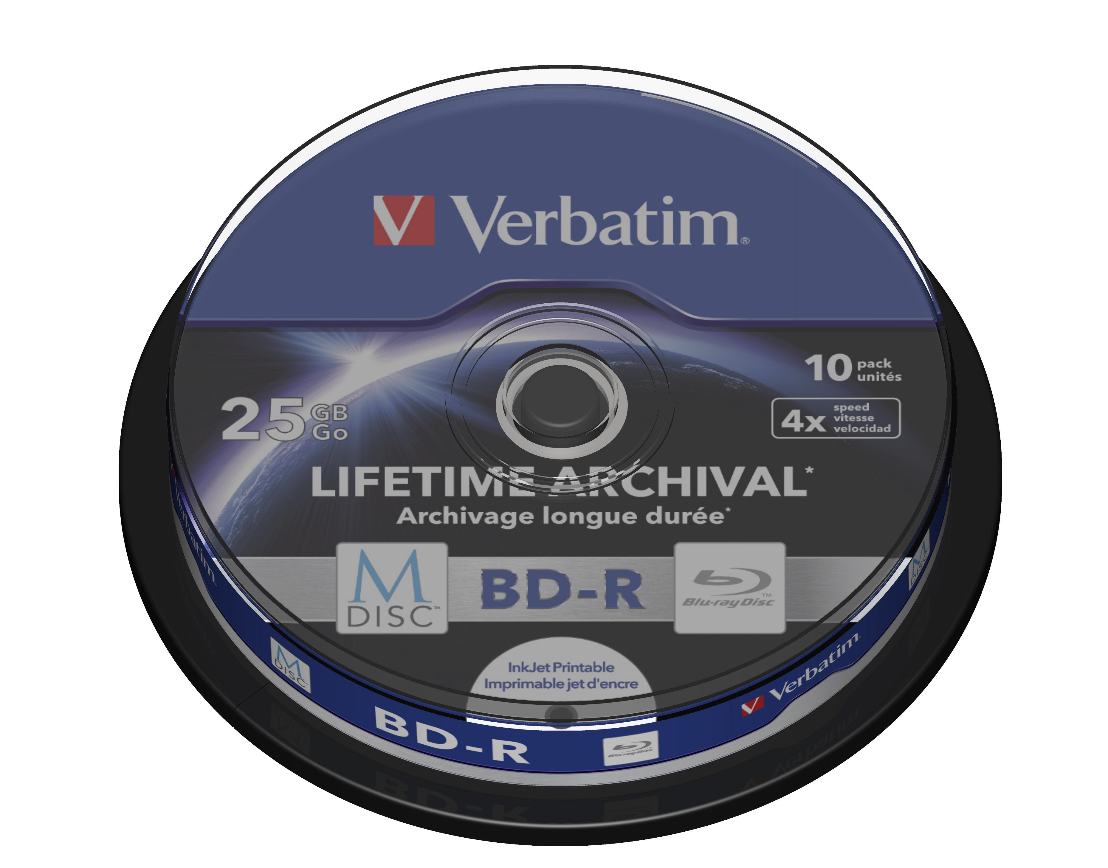 1x10 Verbatim M-Disc Bd-R Bluray 25gb 4x Speed Cakebox Printable